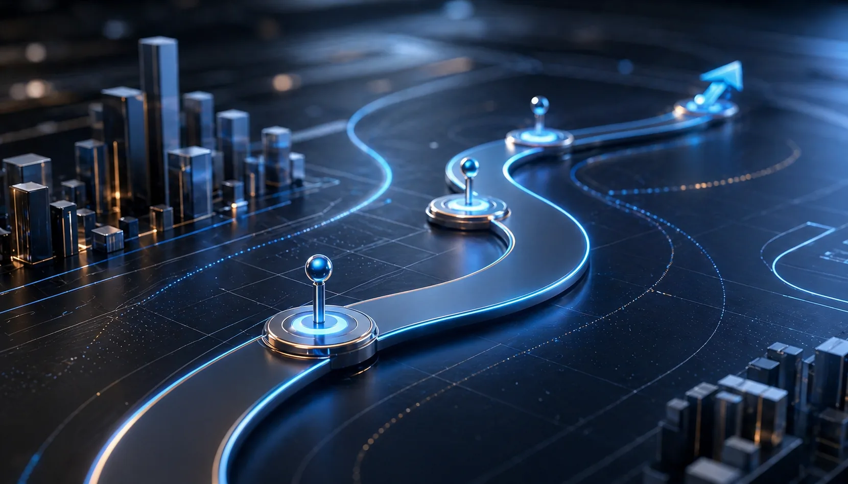 Futuristische 3D-Roadmap mit Meilensteinen